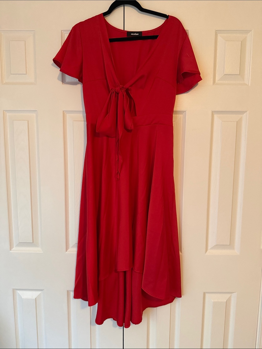 Red High-Low Tie-Front Dress